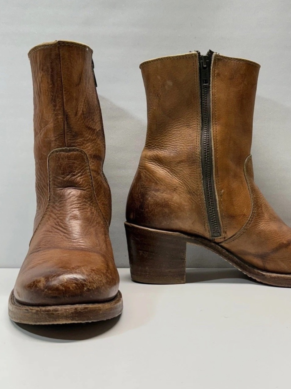 RARE! Vintage Frye Campus "Made In USA" Inside Zip Ankle Boots Saddle Leather - Picture 6 of 16